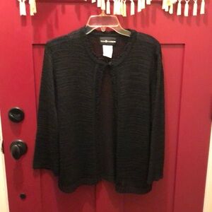 Black open weave cardigan with scalloped edging size large